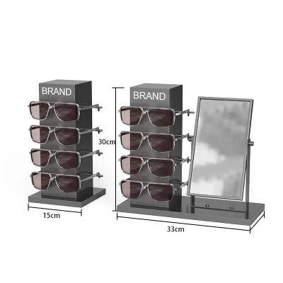 Stylish Eyewear Display Stand Metal and Wood with Mirror or Poster Features