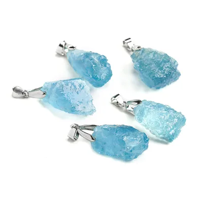 Natural Stone Necklace Pendant Women Jewelry Natural Aquamarine Mineral Rock Crystal Pendant