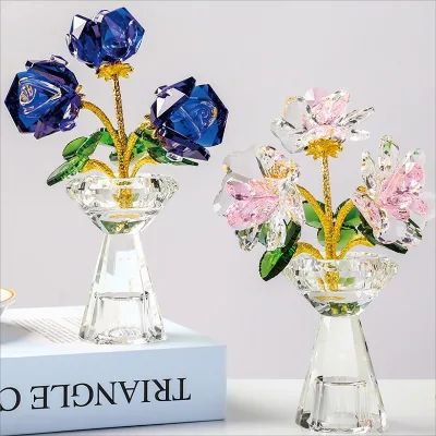 High Quality Custom Love Gifts Wedding Table Decoration Red Crystal Rose Flower Valentine Anniversary Gift