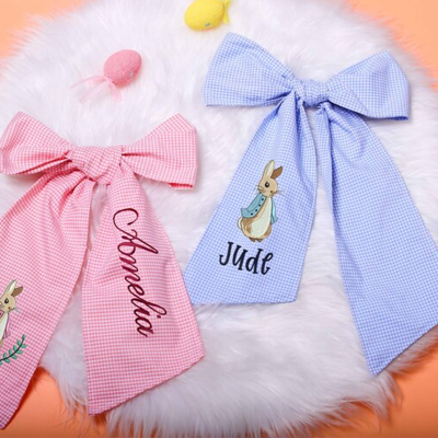 Monogram Cute Easter Sash Easter Decoration Gingham Easter Wreath Sash