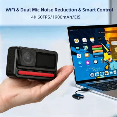 Action Camera 4K 60fps Dual Lens Waterproof with Low Light Solution and Long Battery Life Sport Action