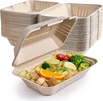 9X6 Heavy-Duty to Go Boxes Clamshell Take Out Food Containers, 100% Compostable to Go Containers Disposable