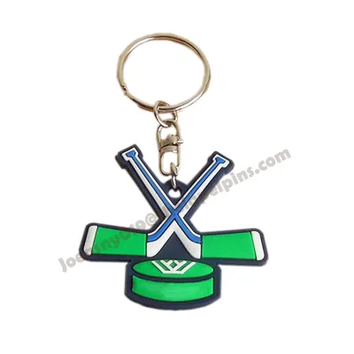 Custom Cross Ice-hockey Stick and Hockey Design Soft Pvc Keychain