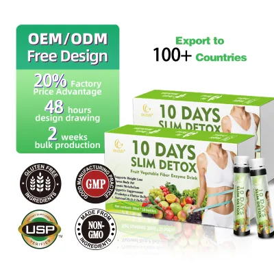 OEM Best Selling Halal Certified 10 Days Slim Detox Drink Oral Liquid Dietary Fiber for Aids Weight Loss Improves Digestion