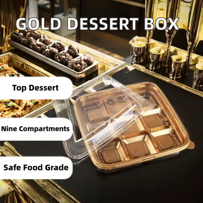 Gold Disposable Nine-Compartment Food Grade Plastic Dessert Container for Bread and Pastry Storage Premium Packaging Solution