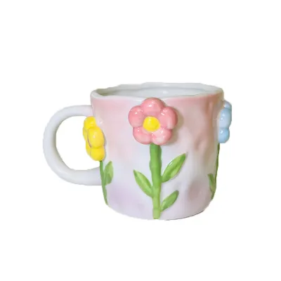Good Quality Hand-held Irregular Ceramic Cup Rose Cup Mug