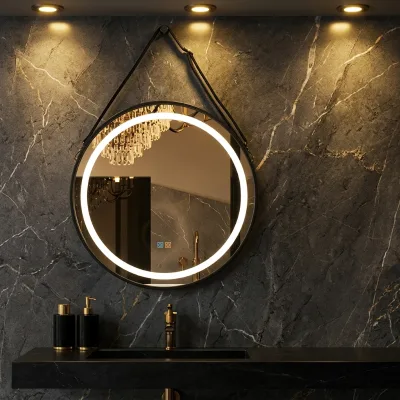 Modern Aluminum LED Smart Mirror Touch Screen Illuminated Wall-Mounted Bathroom Hotel Villa Use IP65 Rated Steel Frame