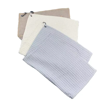 Custom Printed Waffle Golf Towel with Hiking Buckle/microfiber Sports Towel/golf Cleaning Towel