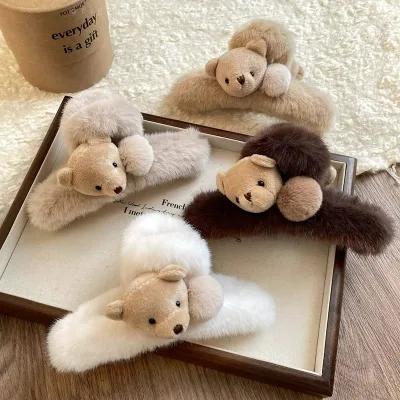 Cute Little Bear & Large Shark Design Sweet Plastic Fabric Hair Claw Clip for Women