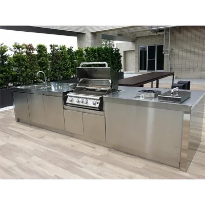 Waterproof Stainless Steel Outdoor Kitchen Cabinet Island with Built-in Gas Barbecue Grill