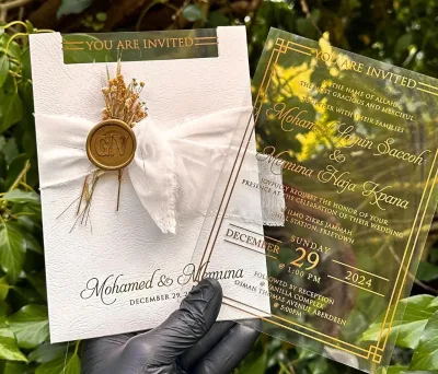 Custom Gold Foil Printed Clear Acrylic Wedding Invitation Card Perspex Luxury Wedding Invite With Custom Names & Date Printing