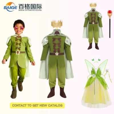 BAIGE New Arrivals Halloween Cosplay Suit Children's Movie Costume Kids Green Elf Peter Pan Cosplay Suit