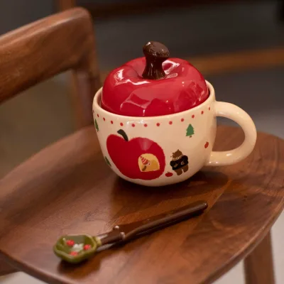 Apple Mug , Creative Apple design Coffee Mug with Lid And Spoon , Hot sale Large Capacity Milk Mug