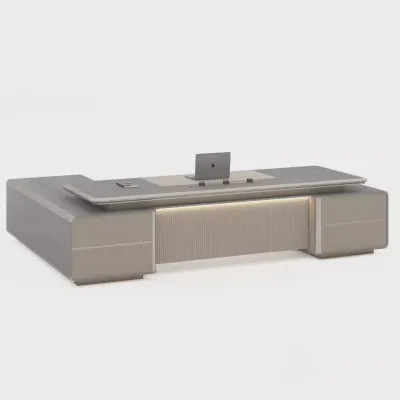 Foshan Manufacturer's Modern L-Shaped Manager Desk Gray Wooden Boss Desk Guide Design Office Furniture