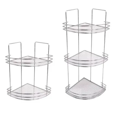Wall Mounted 2 & 3 Tier Corner Bathroom Shower Caddy Organizer with 2 Hooks Adhesive Shower Storage Shelf