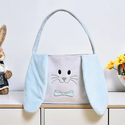 Easter Decoration Cute Bunny Ears Handheld Basket Velvet Bunny Easter Arrangement Egg Storage Handheld Basket