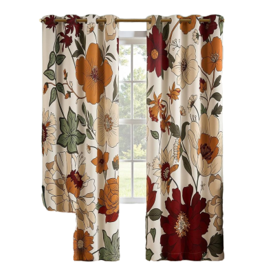 Floral Curtains Bedroom 95% Blackout Drapes Room Darkening Window Drapes Vintage Flower Patterned Curtains Living