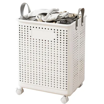 Customize Foldable Plastic Laundry Basket with Wheels Collapsible Storage Basket for Dirty Clothes and Toys for Bathroom Use