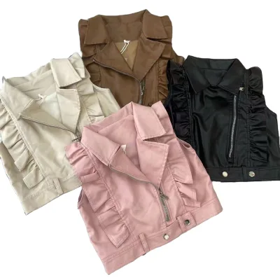 Popular Sleeveless PU Vest for Kids Solid Color Casual Style Winter T-Shirt for Toddler Baby Girls