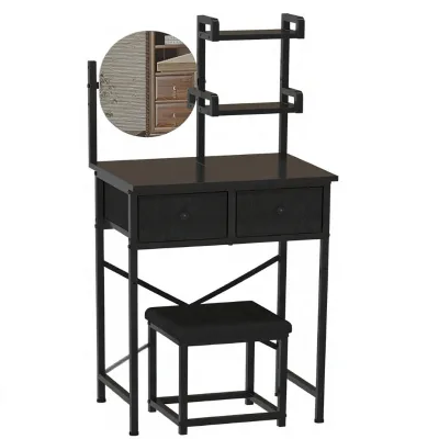 Phoenix Wholesale 19.7 Inch Small Metal Vanity Desk with Mirror Chair and Storage Drawers