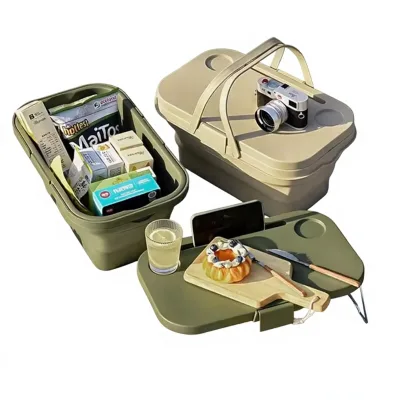 PicnicPro 2-in-1 Foldable Basket Table Lightweight Collapsible Storage Organizer Carrying Handle Portable Space-Saving Beach