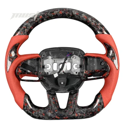 Customized Car Carbon Fiber Steering Wheel for RTS Dodge Charger 2015-2022 Red Sport Style Forged Leather Steering Wheel