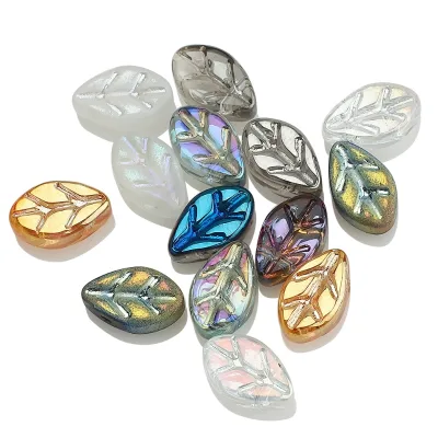 CJ Crystal Lampwork Glass Beads Leaf Shape Colored Horizontal Hole Glass Beads Bulk for Diy Earring Accessories