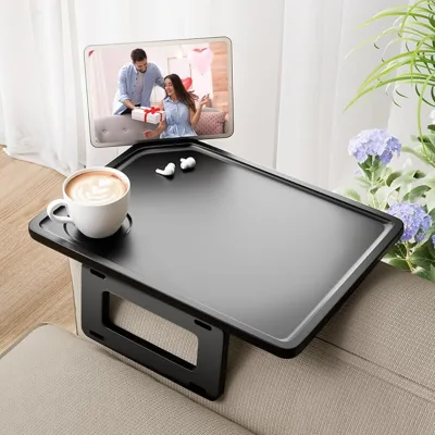 Large Size Multi-Function Black Couch Arm Tray Table Sofa Armrest Clip-on Tray for Home Drinks Fast Food & Fruit Storage Trays