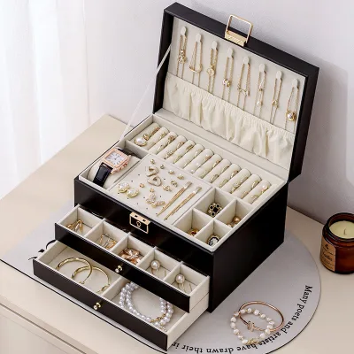 3 Layers Large Jewelry Organizer With Lock for Women Designed As a Storage Case With Custom Logo for Jewelry Organization