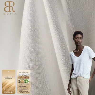 BoRan Textile 145GSM Pima Cotton Hemp Blend Fabric Liquid Ammonia Mercerized Breathable Single Jersey for Shirts Polo T-Shirts