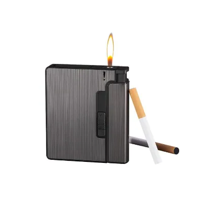 Creative Automatic Lighter 20PCS Ultra-Thin Aluminium Square Windproof Waterproof Cigar Boxes & Cigarette Case for Travel