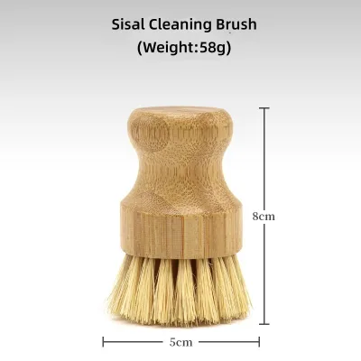 Multifunctional Eco-friendly Rope Sustainable Bamboo Handle Sisal Palm Pot Brush Kitchen Cleaning Brush