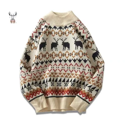 2022 Christmas Digital Printing High Collar Loose Sweater Pullover OEM LOGO Printed Sweater