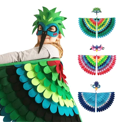 Halloween Children Birds wings Dress up Cosplay Costume Carnival Kids Bird Costume Felt Mask and wings Parrot Cloak for Kids