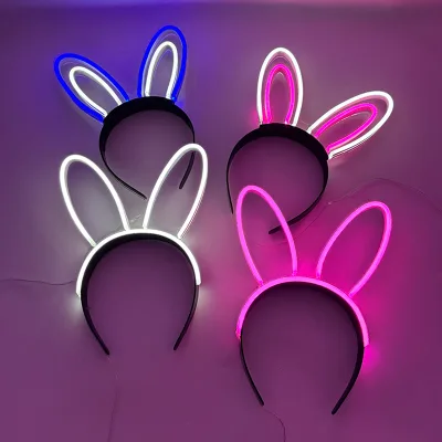 Women's Neon Luminous Easter Bunny Ears Headband LED Light Source Hairband for Halloween Costume Girls' Hair Accessories