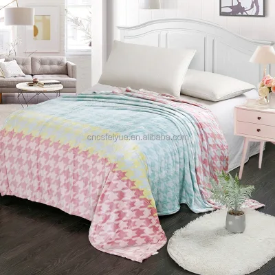 FY Factory Wholesale Houndstooth Swallow Gird Weft Knitting Custom Recycled Polyester Artificial Fur Flannel Thick Blanket