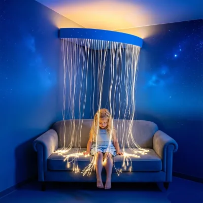 Visual Tactile Sensory Stimulation LED Fiber Optic Corner Shower Calming Waterfall Curtain for Autism IP68 Rated Adjustable