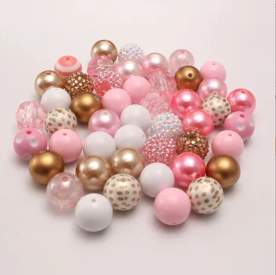 Wholesale 50pcs 20mm Bubblegum Acrylic Beads Popular Bulk Pink Chunky Gumball Beads with 18K Gold Plating for Jewelry Making