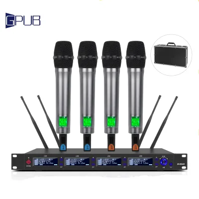 M-6604S 4 Channels Metal with IR Function 390ft Professional True Diversity Wireless Microphone for Church(Aluminum Case)