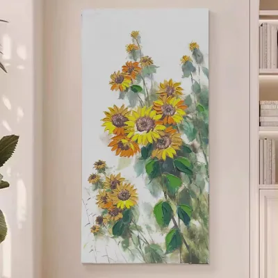 Handpaint Wall Decoration Realistic Approach Sunflower Modern Scenery Art Canvas Natural Painting for Living Room and Hotel