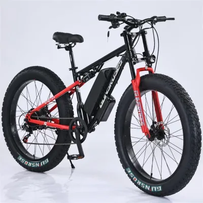 High Quality 26 Inch Wide Tire Full Suspension Electric Fat Tire Bike Mid Drive 500W Chopper Cruiser Electric Bike