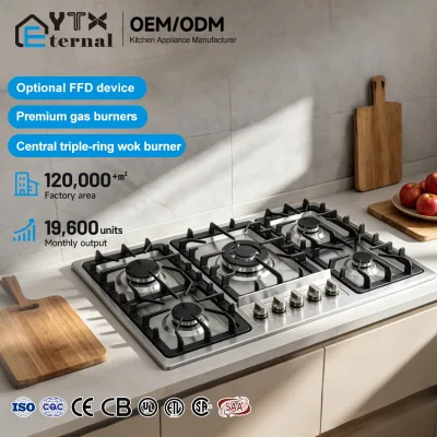 Energy Efficient Knob Control Home Hotel Use Gas Stove Stainless Steel Surface Electronic Ignition Built-In Gas Hob