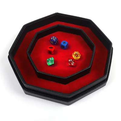 High Quality PU Leather Tray Octagonal Rectangular Sundries Storage Box with Polyhedral Shape for Desktop Game Dice Organization