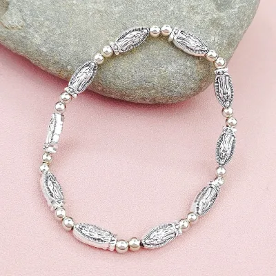 Virgin Mary Religious Jewelry Catholic Bangle Stretch Bracelets Rosary Beads Baptismal Jewelry