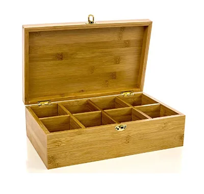 Tea Bag Coffer Bag Organizer Storage Box 8 Compartments Bamboo Lid Bamboo Tea Box