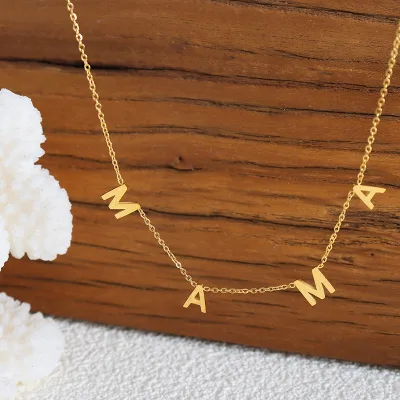 18K Gold Plated Chains Choker Necklace Tarnish Free Charm Letter Mama Stainless Steel Tiny Mother Necklace for Women Ladies