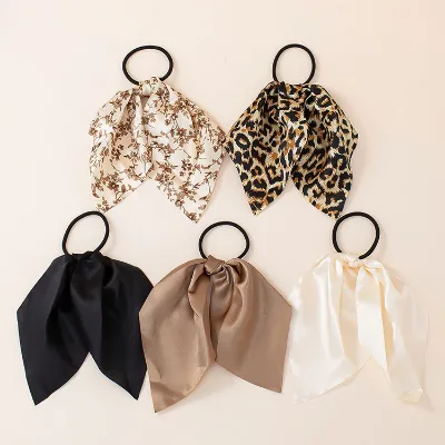 Women Hair Accessories Fabric Solid Colors Elastic Hair Ties Satin Hair Scarf Ties