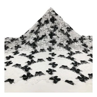 Black and White Combination Butterfly Totem Design Lace Fabric Embroidered Nigerian Celebration Dress Fabric Wedding Party Dress