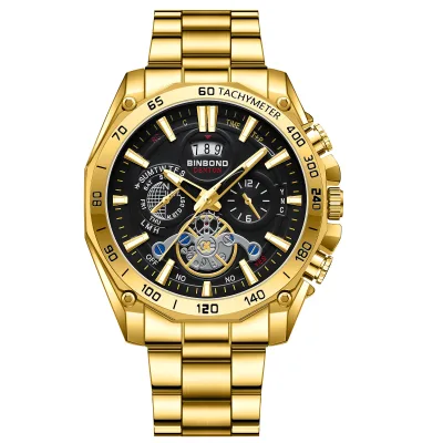 2023 BINBOND B4750 Men's Watch Waterproof Luxury Date Quartz Waterproof Stainless Steel Wristwatch Male