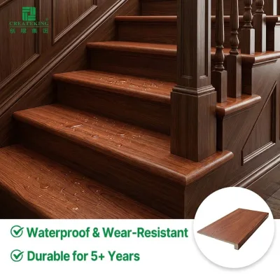 Professional 12" Deep Vinyl Stair Tread with Bullnose 48 Inch Length Waterproof SPC WPC Retrofit Stair Steps